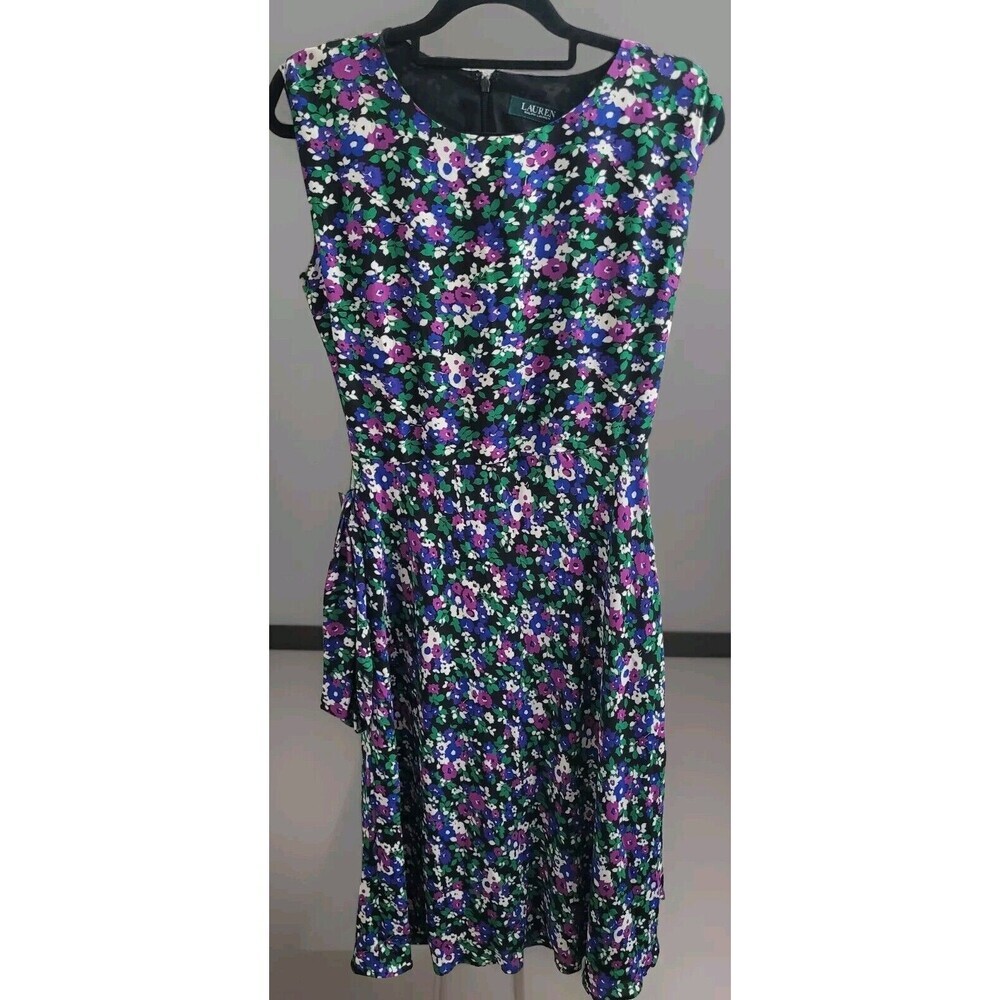 Lauren Ralph Lauren LRL Georgette Floral Dress Flutter Colorful Chiffon Sz 2 NEW